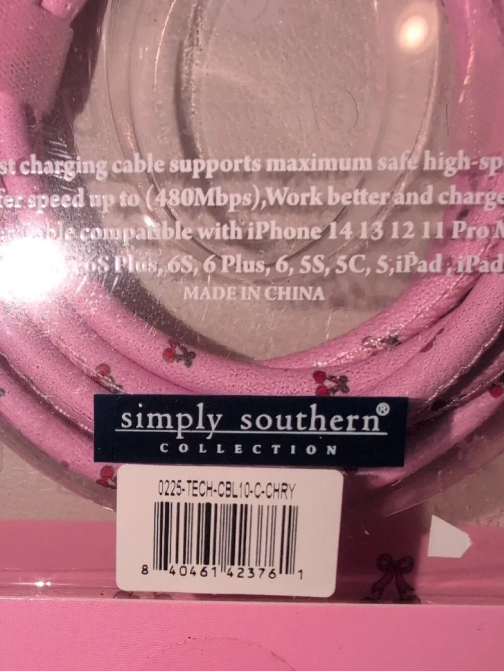 Simply Southern Pink USB-C to USB Rapid Charging Cable 10 Ft